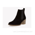 Ankle chunky heel black nubuck leather boots